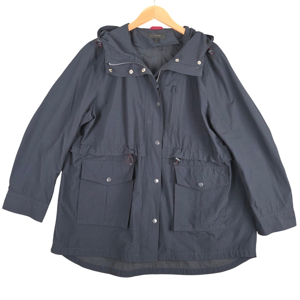 J.Crew Womens Navy Hooded Utility Field Raincoat Jacket XL Lightweight Outdoors